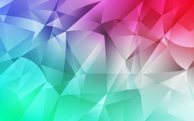 Açık yeşil, kırmızı vektör parlayan üçgen düzen. Üçgenli parlak renkli çizimler. İşiniz için en iyi üçgen tasarım.