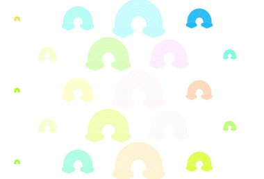 Gökkuşağı sembollü hafif çokrenkli vektör arkaplanı. Gökkuşağı ve bulut şekilli dekoratif çizimler. Çocuk tasarımı için örnek.
