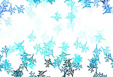 Açık mavi, dallı yeşil vektör karalama dokusu. Yapraklar ve dallarla gösterişli soyut çizimler. Ağ ve ambalaj için elle boyanmış tasarım.