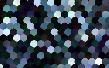 Çemberli koyu mavi vektör deseni. İş tasarımınız için geometri şablonu. Renkli kürelerle arka plan.