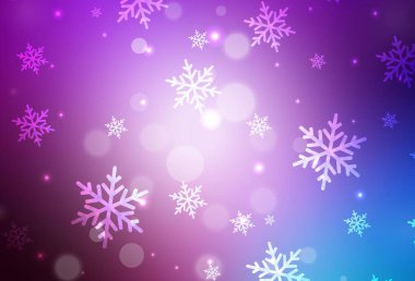 Açık Pembe, tatil tarzında mavi vektör arkaplan. Noel sembolleri ve tabelaları ile renkli çizimler. Reklamlar, posterler, kitap afişleri için desen.