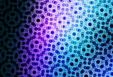 Koyu pembe, noktalı mavi vektör arkaplan. Doğa tarzında bulanık halkaları olan güzel renkli çizimler. Fütürist reklamlar ve kitapçıklar için şablon.