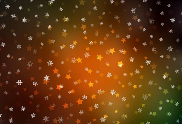 Dunkelgrüne Gelbe Vektoranordnung Mit Hellen Schneeflocken Sternen Glitzernde Abstrakte Illustration — Stockvektor