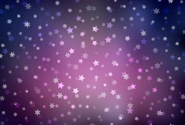 Textura Vectorial Púrpura Oscura Con Copos Nieve Colores Estrellas Copos — Vector de stock