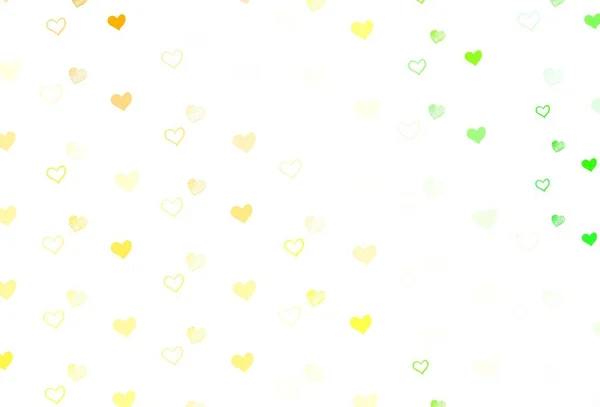 Світло Зелений Жовтий Векторний Фон Солодкими Серцями Прекрасна Кольорова Ілюстрація — стоковий вектор