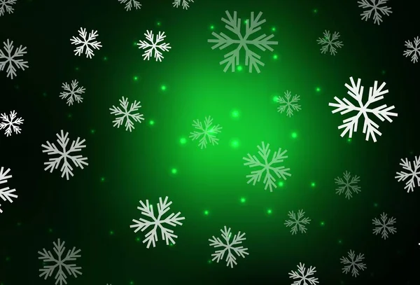 Patrón Vectorial Verde Oscuro Con Copos Nieve Navidad Estrellas Diseño — Vector de stock