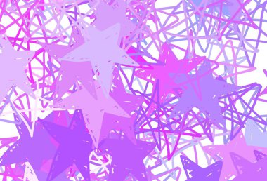 Açık Mor, küçük ve büyük yıldızlı pembe vektör arkaplan. Yıldızlı modern geometrik soyut çizim. Astronomi web siteleri için desen.