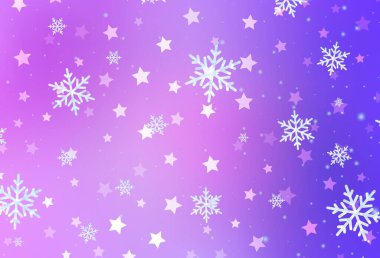 Buz kar taneleri ve yıldızlı hafif Mor vektör şablonu. Karlı Xmas tarzında renkli dekoratif tasarım. Yeni Yıl web siteleri için desen.