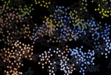 Koyu mavi, sarı vektör dokusu ve yapay zeka konsepti. Yapay zekanın bağlantı ve noktalarıyla soyut illüstrasyon. Zeka ve yenilik reklamları için şablon.