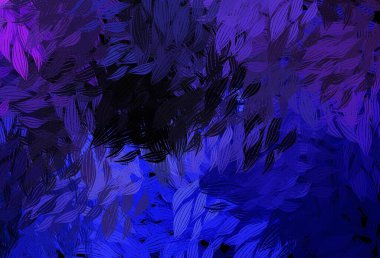 Koyu pembe, yapraklı mavi vektör şablonu. Soyut şablondaki karalamalarla dekoratif illüstrasyon. Ağ ve ambalaj için elle boyanmış tasarım.