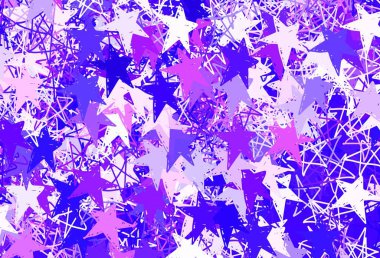 Renkli yıldızlı açık kırmızı vektör arkaplanı. Soyut şablondaki yıldızlarla dekoratif parlak illüstrasyon. Kozmik arkaplanlar için şablon.