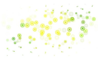Açık yeşil, benekli sarı vektör arka plan. Doğa tarzında bulanık halkaları olan güzel renkli çizimler. Güzel web siteleri için desen.