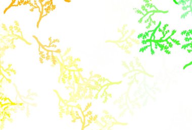 Açık yeşil, sarı vektör zarif duvar kağıdı ve sakura. Yapraklar ve dallarla karalama tarzında renkli çizimler. Duvar kağıtları, boyama kitapları için desen.