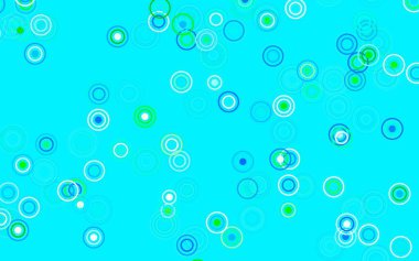 Açık mavi, daire şekilli yeşil vektör düzeni. Doğa tarzında bulanık halkaları olan güzel renkli çizimler. Marka kitabınız için yeni şablon.