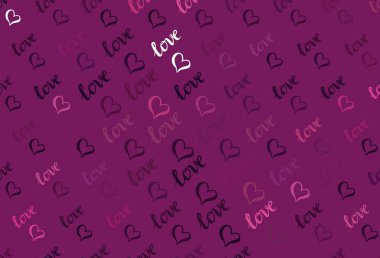 Parlayan kalpleri olan koyu pembe vektör arka plan. Soyut şablondaki kalplerle parlayan illüstrasyon. Karnaval için şablon, festival için romantik broşürler.