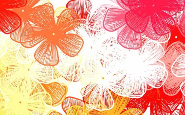 Açık Kırmızı, sarı vektör soyut arkaplan, çiçekli Sketchy karalama çiçekleri beyaz arkaplanda. Marka kitabınız için yeni şablon.