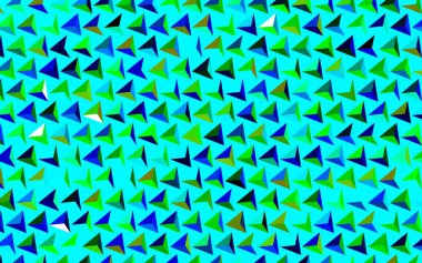 Koyu mavi, çizgileri ve üçgenleri olan yeşil vektör düzeni. Soyut üçgenli dekoratif tasarım. Bir cep telefonu için arka plan.