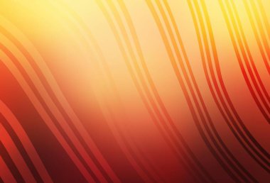 Açık kırmızı, kıvrımlı çizgileri olan sarı vektör deseni. Basit çizgilerle renkli gradyan çizimi. Posterler ve afişler için iş tasarımı.