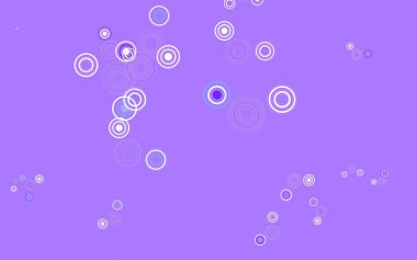 Noktalı açık mor vektör arkaplanı. Parlak renkli soyut çemberlerin olduğu bir resim. Duvar kağıtlarının dokusu için desen.