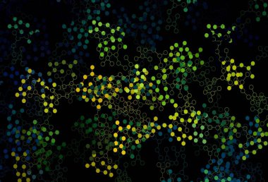 Koyu mavi, yapay zeka ağlı yeşil vektör deseni. Renkli yapay zeka yapısı, eğimli çizgiler ve noktalar. Siber yeniliklerin tasviri için tasarım.