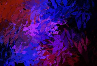 Koyu mavi, kırmızı vektör arka planı yapraklarla karalıyor. Yapraklarla karalama tarzında renkli çizimler. Web ve broşürler için elle boyanmış tasarım.