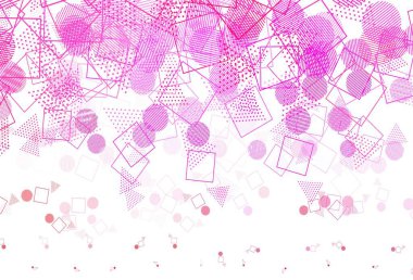 Açık Mor, çemberli çokgen şekilli pembe vektör deseni. Küreler, kareler ve çizgilerle soyut çizimler. Reklamlarınız için akıllı tasarım.