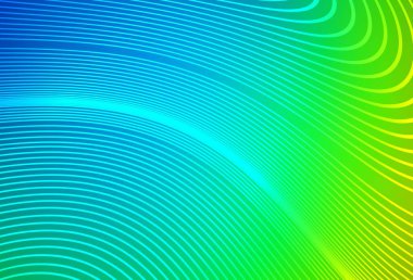 Açık mavi, eğri çizgileri olan yeşil vektör düzeni. Değişken çizgileri olan renkli geometrik örnek. Tasarımınız için desen.