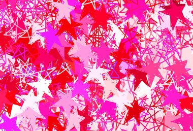 Açık Pembe, renkli yıldızlı kırmızı vektör arkaplan. Renkli yıldızlı soyut çizimler. Reklamınız, posteriniz, afişiniz için en iyi tasarım.