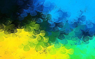 Koyu mavi, sarı vektör karalama desenli ağaçlar, dallar. Çiçekli yepyeni renkli bir illüstrasyon. Web siteleri ve pankartlar için desenli desen.