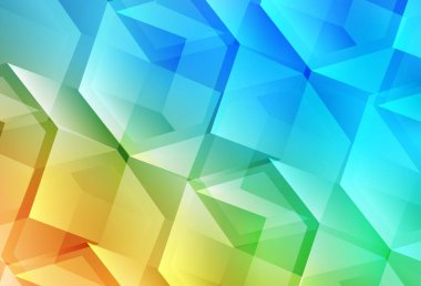 Açık mavi, altıgen şeklinde sarı vektör şablonu. Bulanık yüzeyde renkli altıgenlerin çizimi. Marka kitabınız için yeni şablon.