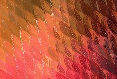 Koyu kırmızı, bükülmüş çizgileri olan sarı vektör dokusu. Değişken çizgileri olan renkli soyut çizimler. Posterler ve afişler için iş tasarımı.