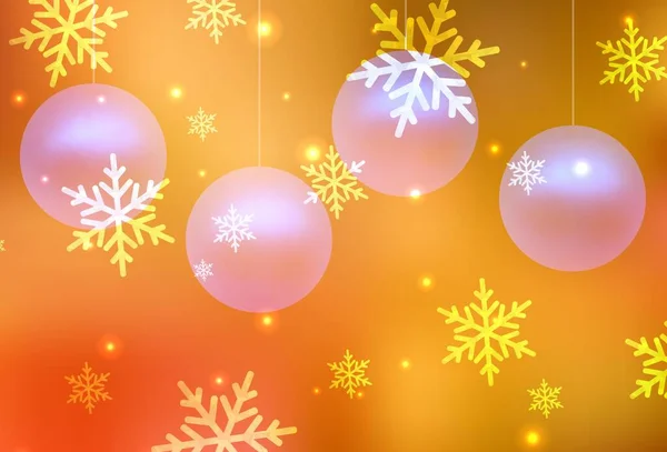 Hellorangefarbene Vektorkulisse Urlaubsstil Leuchtende Illustration Mit Weihnachtskugeln Sternen Vorlage Für — Stockvektor