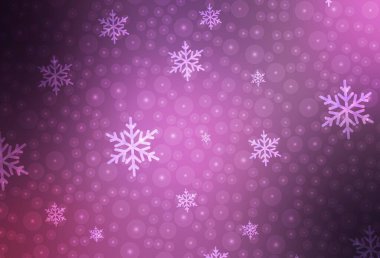 Açık Mor, karnaval tarzında pembe vektör şablonu. Yılbaşı topları ve kar taneleriyle soyut çizimler. Üniversitenin tanıtımı için akıllı tasarım.