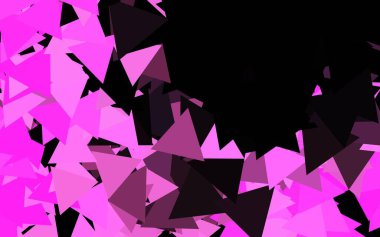 Çizgileri ve üçgenleri olan koyu pembe vektör düzeni. Üçgen şekilli ışıltılı soyut çizimler. İniş sayfası için modern şablon.