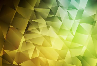 Koyu yeşil, sarı vektör arkaplan, çizgiler, üçgenler. Üçgen şekilli ışıltılı soyut çizimler. Bir cep telefonu için arka plan.
