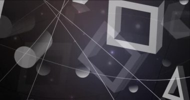 4K daireler, dikdörtgenler ve silindirlerle koyu gri akış videosu.