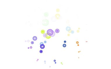 Dairesel ışık çokrenkli vektör şablonu. Soyut arka planda bulanık kabarcıklar ve renkli gradyan. Marka kitabınız için yeni şablon.