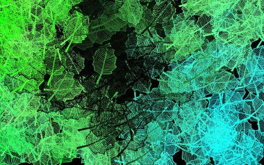 Koyu yeşil vektör arkaplanı yapraklarla karalıyor. Yapraklı soyut illüstrasyon, karalama tarzında çiçekler. Tasarımınız için yeni şablon.