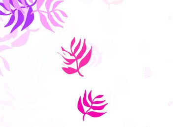 Açık pembe, yapraklı sarı vektör soyut deseni. Zarif doğal desenli ve eğimli yapraklar. Çocuk kitapları için renkli desen.