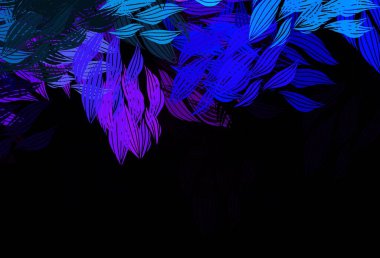 Koyu pembe, yapraklı mavi vektör karalama şablonu. Bulanık arka planda yaprakları olan eskiz karalamalar. Web siteleri ve pankartlar için desenli desen.