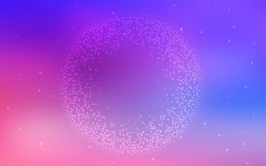 Açık Pembe, kozmik yıldızlı mavi vektör düzeni. Bulanık arkaplandaki ve gradyanı olan uzay yıldızları. Kozmik arkaplanlar için şablon.