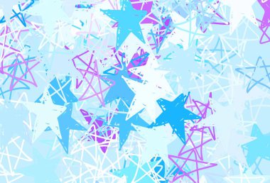 Açık pembe, Noel yıldızlı mavi vektör deseni. Soyut şablondaki yıldızlarla dekoratif parlak illüstrasyon. İş ilanınız için akıllı tasarım.