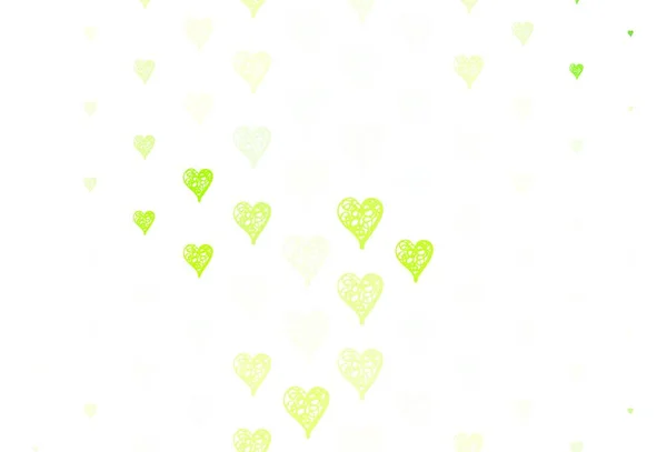 Světle Zelená Žlutý Vektorový Vzor Barevnými Srdci Krásné Oslavy Stylu — Stockový vektor