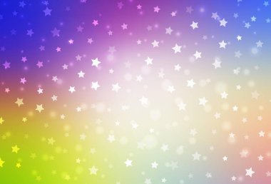 Renkli kar taneleri ve yıldızlarla açık renkli vektör dokusu. Yılbaşı tarzında kar yağan rengarenk bir tasvir. Yeni yıl posterleri, afişler için tasarım.