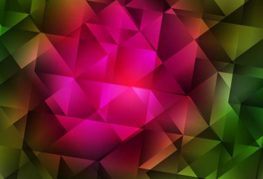 Koyu pembe, yeşil vektör üçgen arkaplan. Üçgenli renkli soyut çizimler. Arkaplanlarınız için desenli desen.