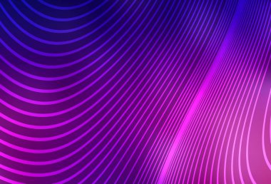 Eğri çizgileri olan koyu mor bir vektör şablonu. Değişken çizgileri olan renkli soyut çizimler. Broşürler, broşürler için doku.