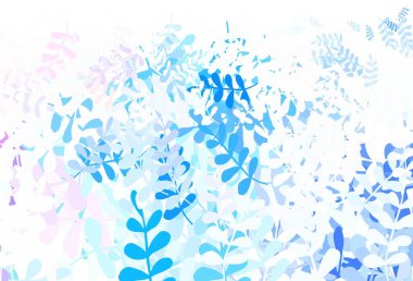 Açık mavi, sarı vektör yapraklı doğal arkaplan. Karalama tarzında yaprakları olan belirsiz bir çizim. Web ve broşürler için elle boyanmış tasarım.