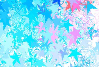 Açık mavi, Noel yıldızlı kırmızı vektör deseni. Yıldızlı parlak renkli illüstrasyon. Kozmik arkaplanlar için şablon.