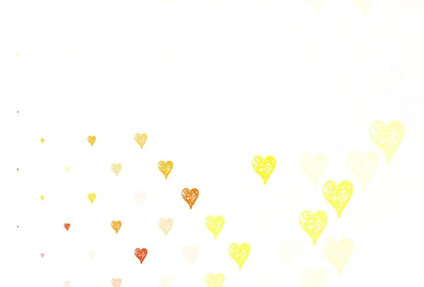 Світло Жовтий Векторний Фон Сяючими Серцями Блискучі Ілюстрації Серцями Абстрактному — стоковий вектор