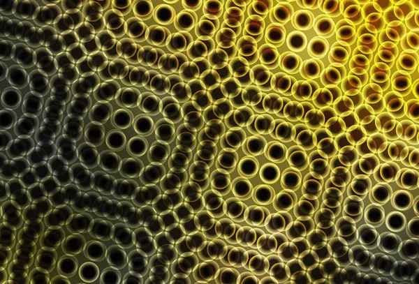 Koyu yeşil, diskli sarı vektör dokusu. Soyut arka planda bulanık kabarcıklar ve renkli gradyan. Reklamlar, broşürler için desen.